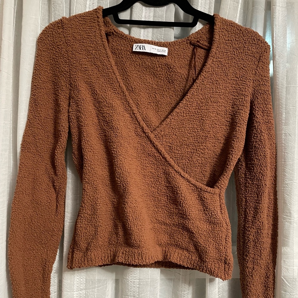 Zara textured wrap cropped shirt